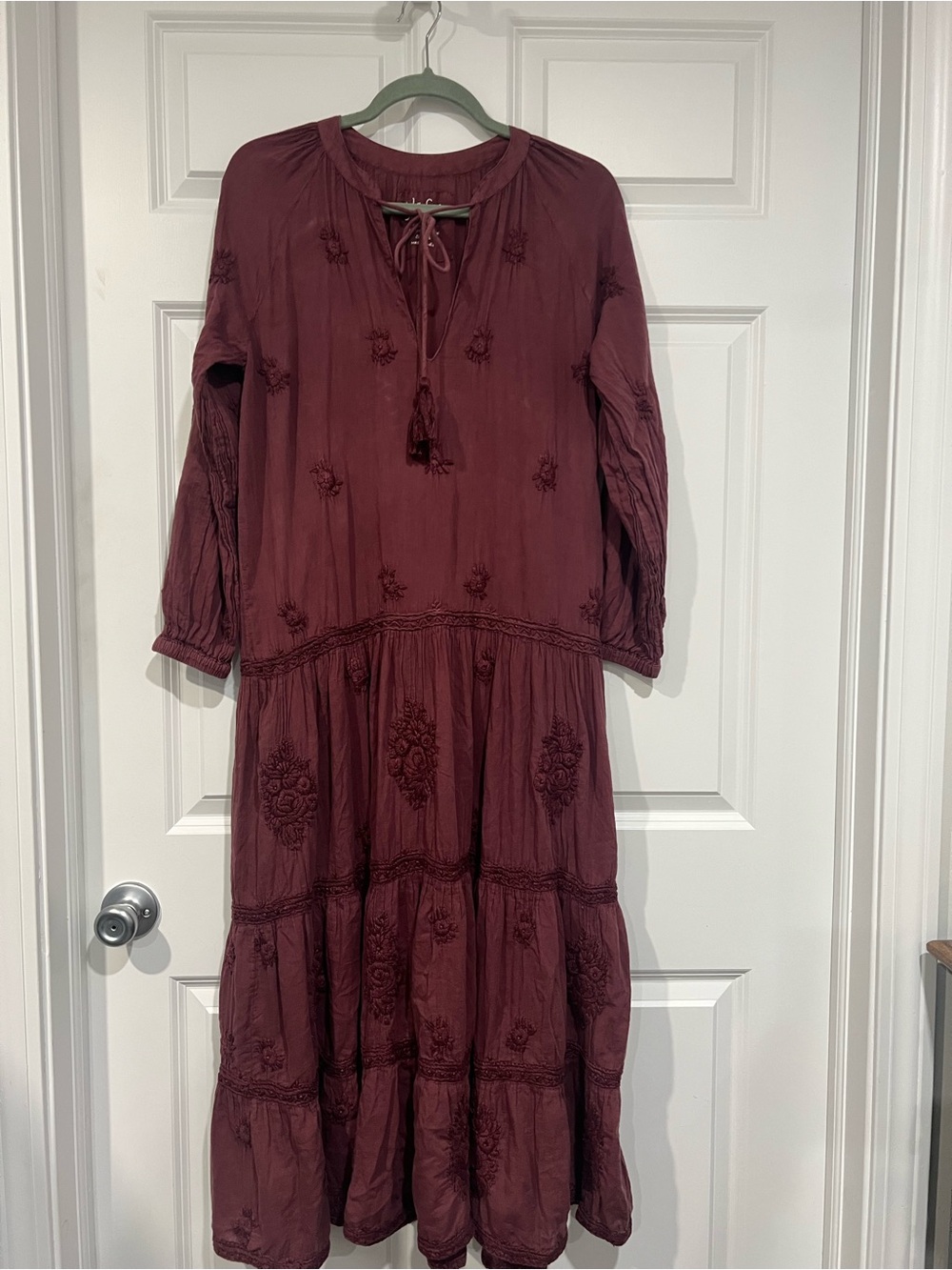 Kyla Seo Maxi Dress - Deep Wine Embroidered